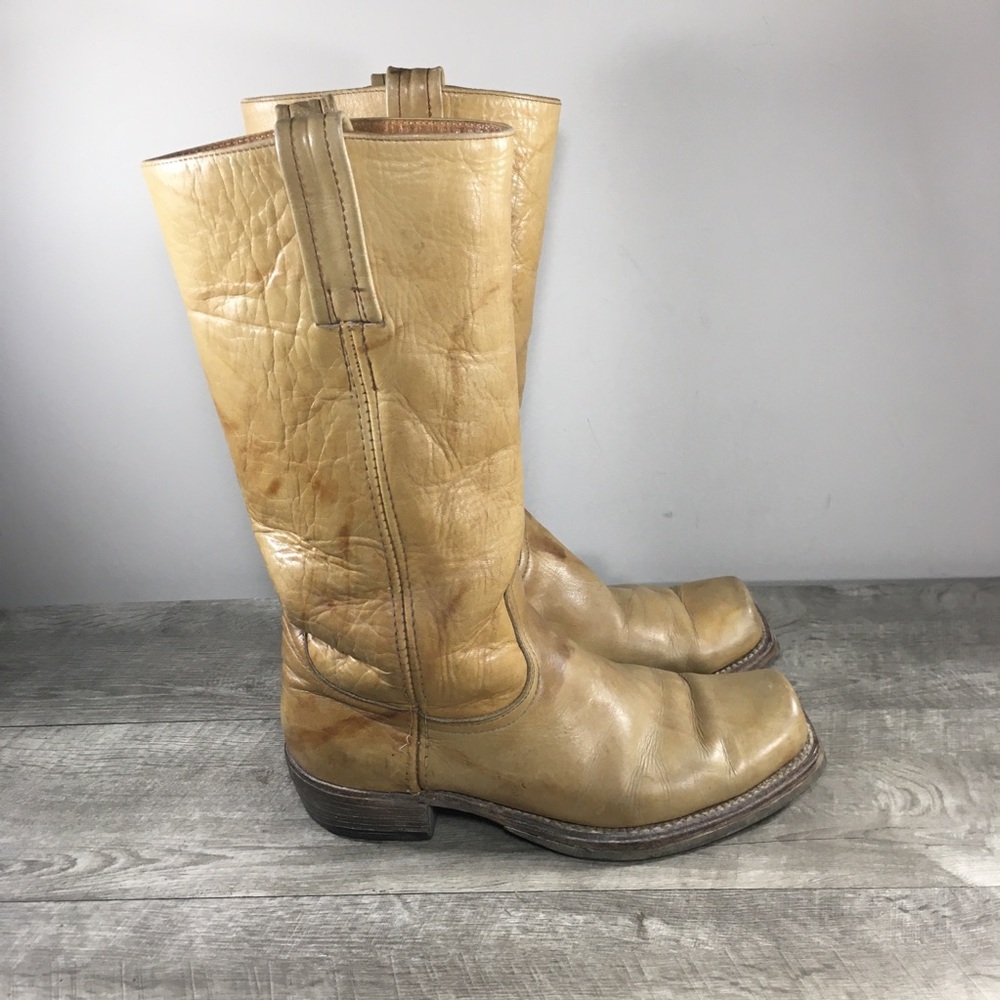 Mens Frye Vintage Black Label Campus Banana Distressed Leather Riding Boots 10.5